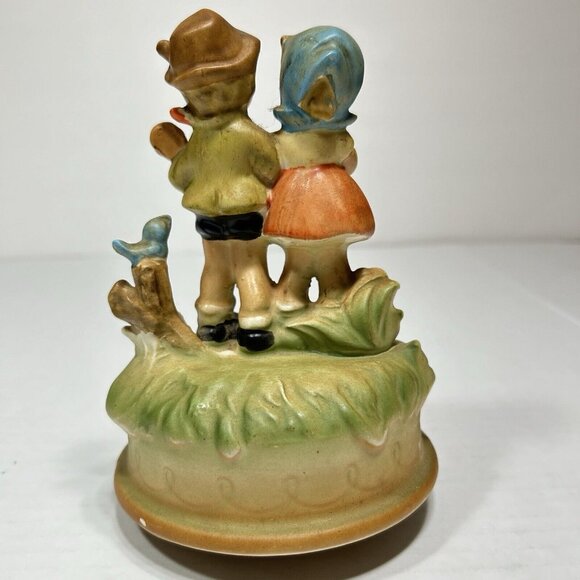 Vtg Sanmyro Porcelain Boy & Girl Bird Guitar Rotating Music Box Japan Flaw 6” - Picture 3 of 9